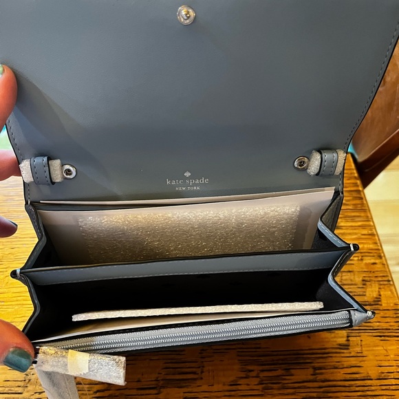 NEW kate spade New York Leather Harlow Wallet On A String In Dusty Blue - Picture 6 of 9